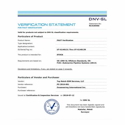 DNV certificate verification statement