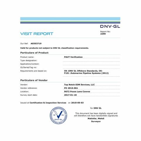 DNV certificate visit report